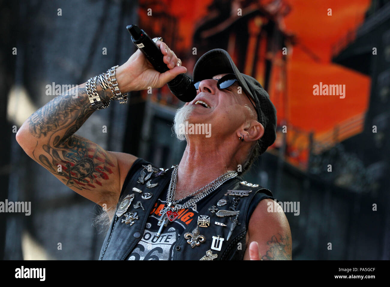 Vocalist Mark Tornillo Of German Heavy Metal Group Accept Performing Live On Stage At Rockwave Festival in Terravibe park 37th km north of Athens. Stock Photo