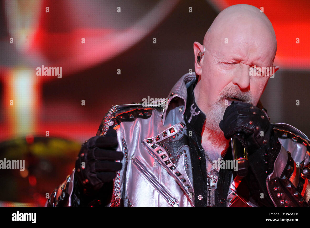 Singer Rob Halford, of the Metal British Band At Rockwave Festival in Terravibe park 37th km north of Athens. Stock Photo
