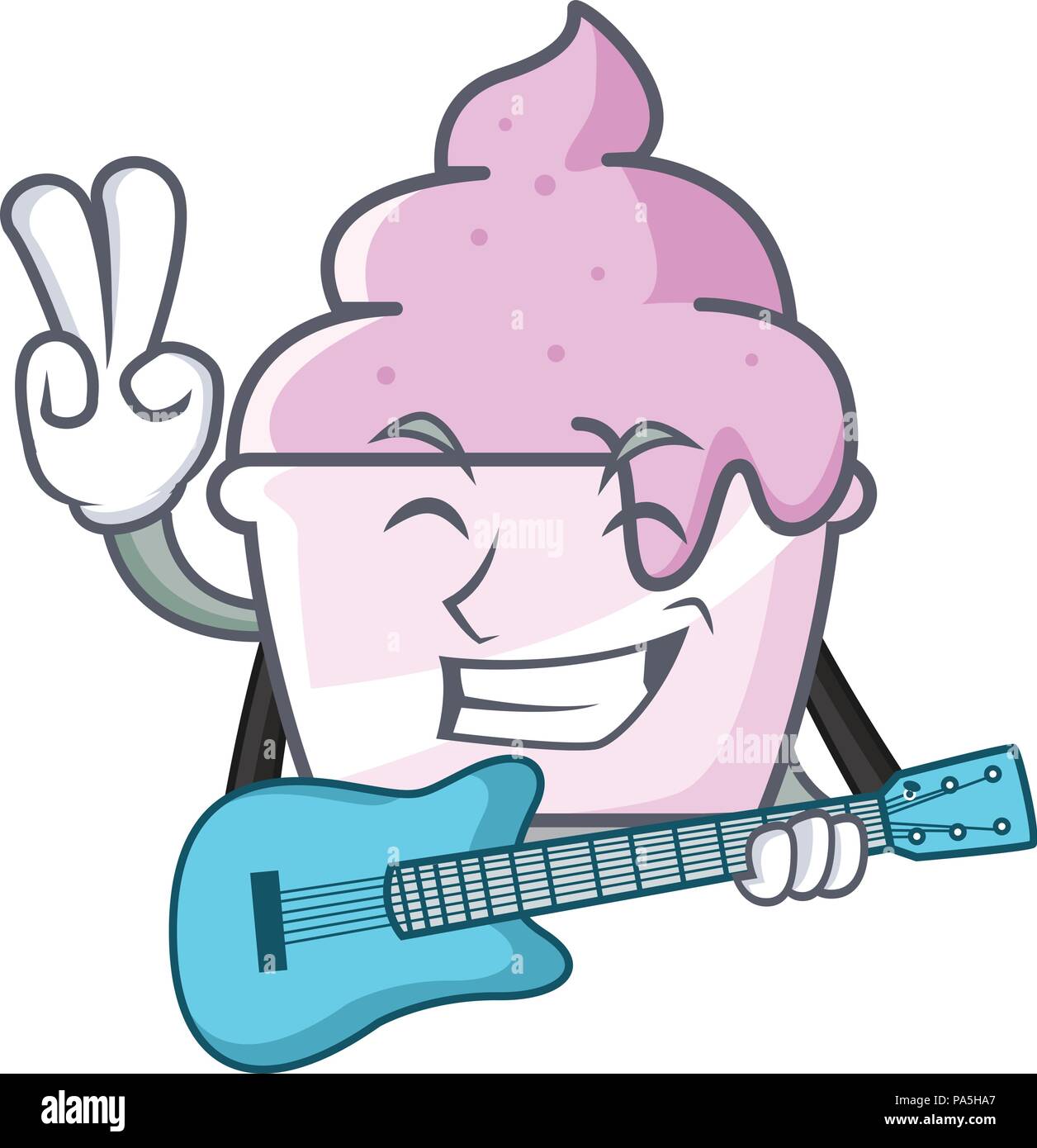 With guitar ice cream paper cup mascot cartoon vector illustration ...