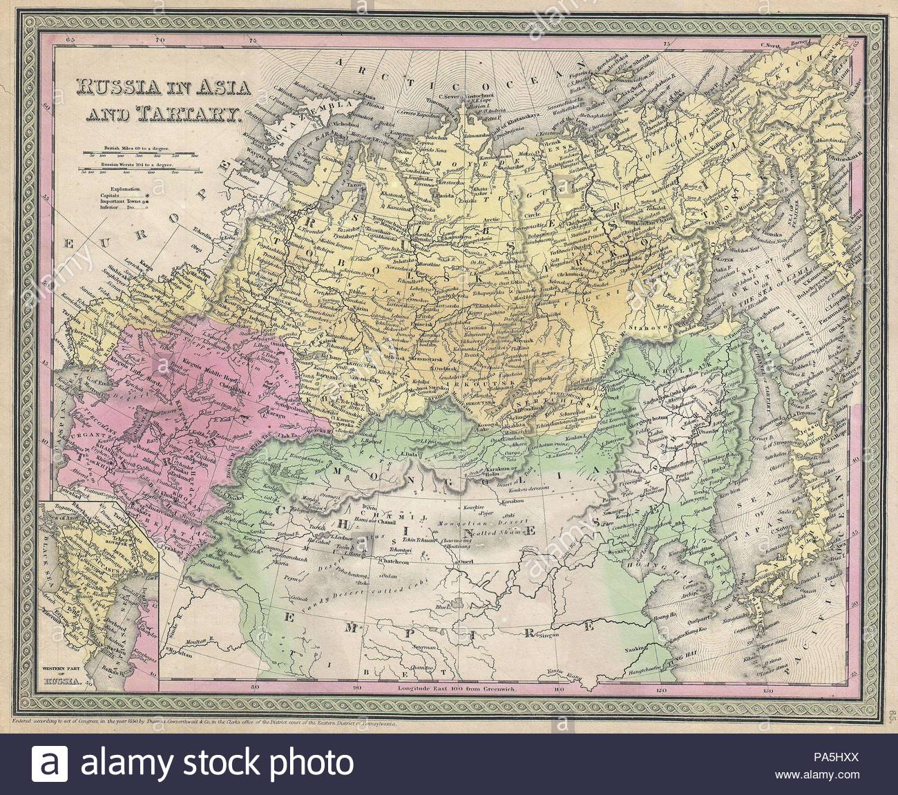 1853, Mitchell Map of Russia in Asia and Tartary.