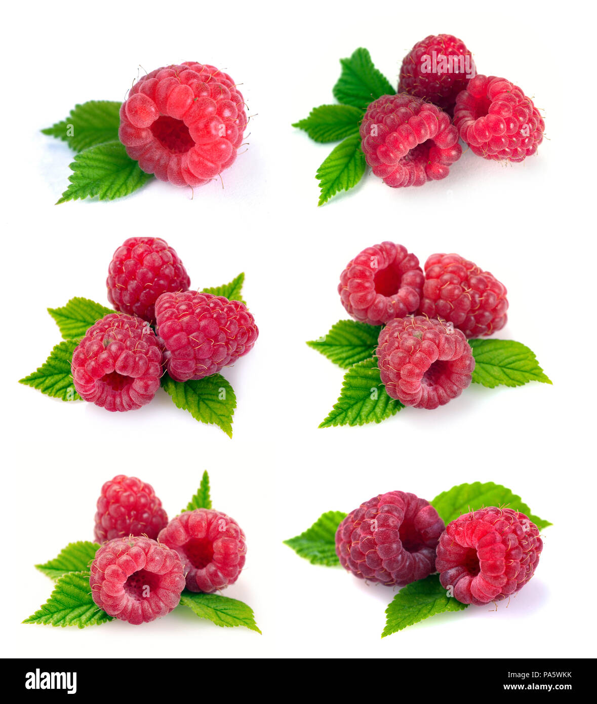 Raspberry with leaves on a white background Stock Photo - Alamy
