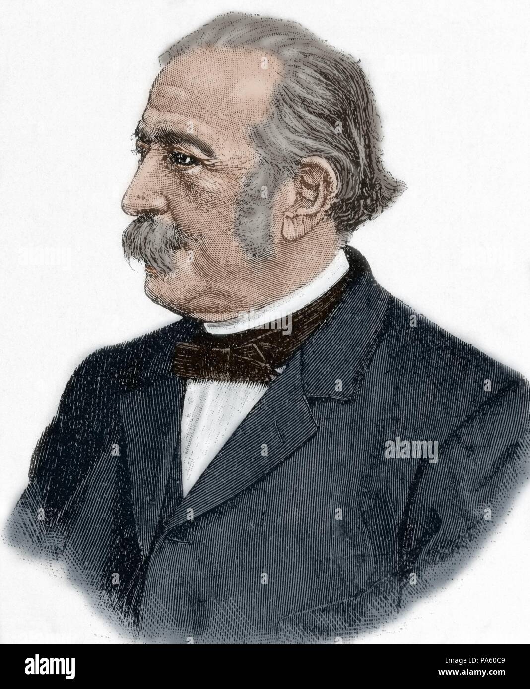 Theodor Fontane (1819-1898). German writer. Portrait. Engraving. Colored. Stock Photo