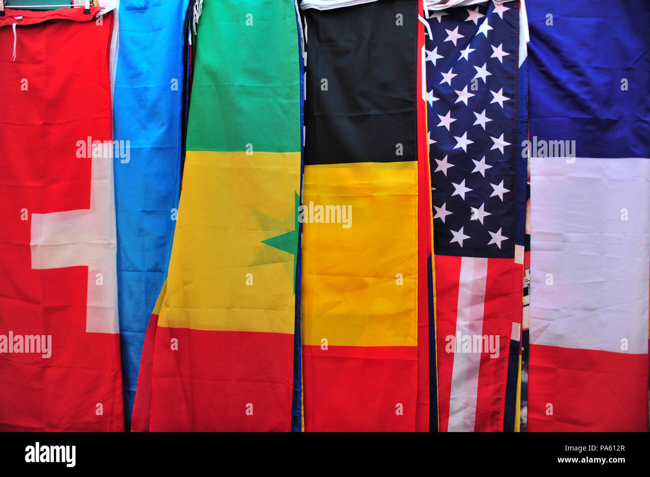 Flags of the World on sale at a market held each week in Beziers, France Stock Photo Alamy