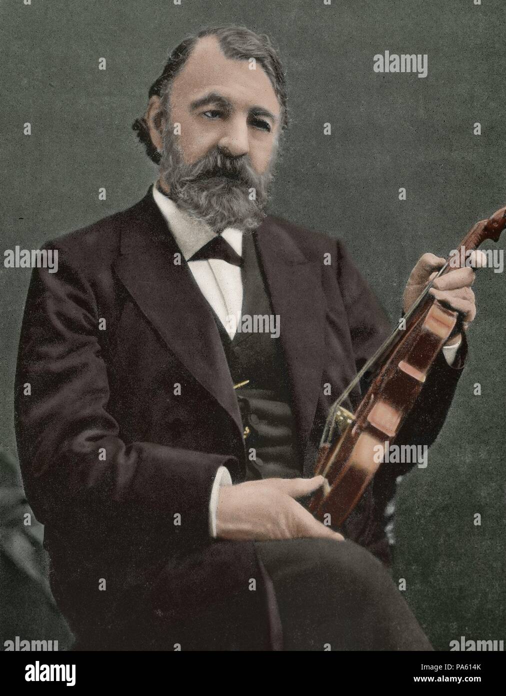 Joseph Joachim (1831-1907). Hungarian violinist, conductor, composer and teacher. Portrait. Photography. Colored. Stock Photo