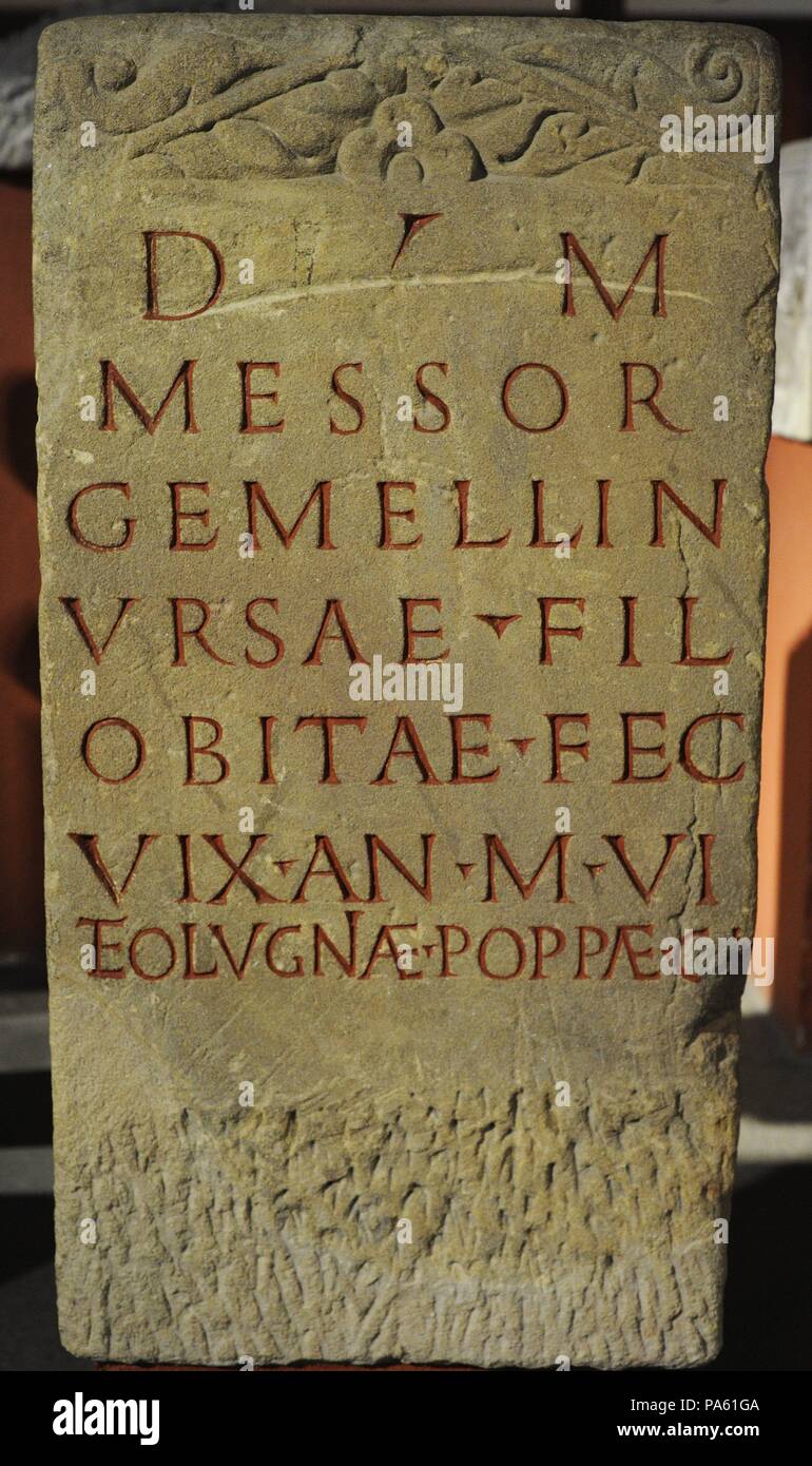 Funerary stele of Ursa (18 month old) and her mother. Roman-Germanic Museum. Cologne. Germany. Stock Photo