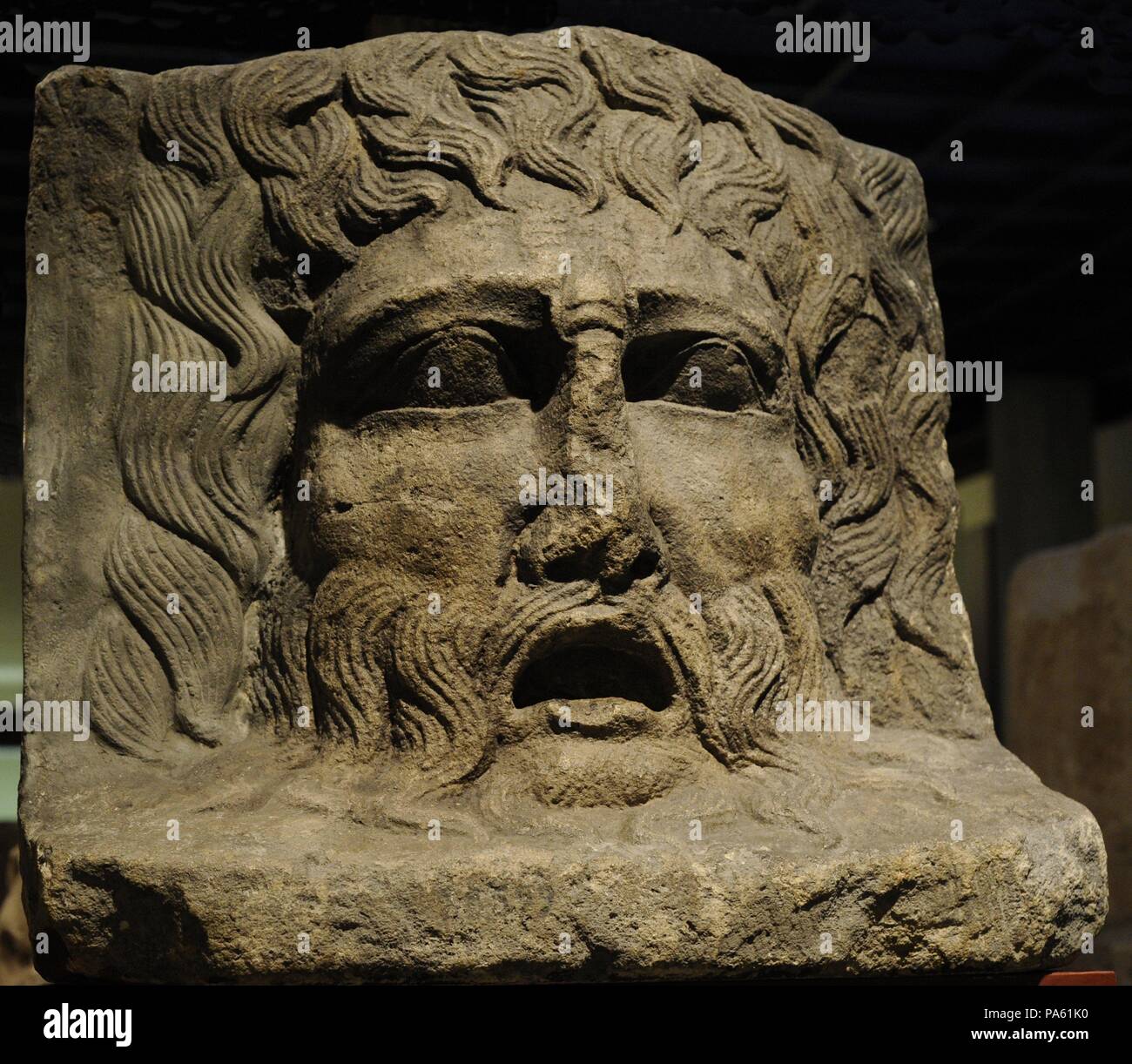 Mask of a River God depicted as an old man. Found in Cologne, Germany. Roman-Germanic Museum. Cologne. Germany. Stock Photo