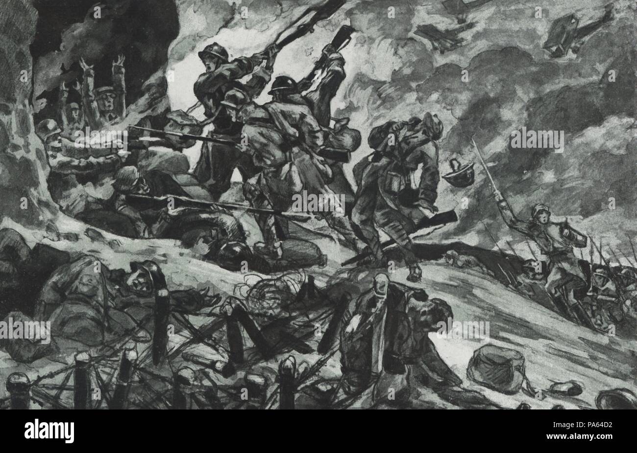 Primera guerra mundial (1914-1918). Reconquista por las tropas francesas del fuerte de Vaux. Grabado de 1916. Stock Photo