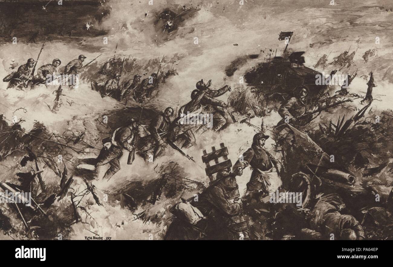 Primera guerra mundial (1914-1918). Francia. Episodio de la batalla del Somme. Grabado de 1916. Stock Photo