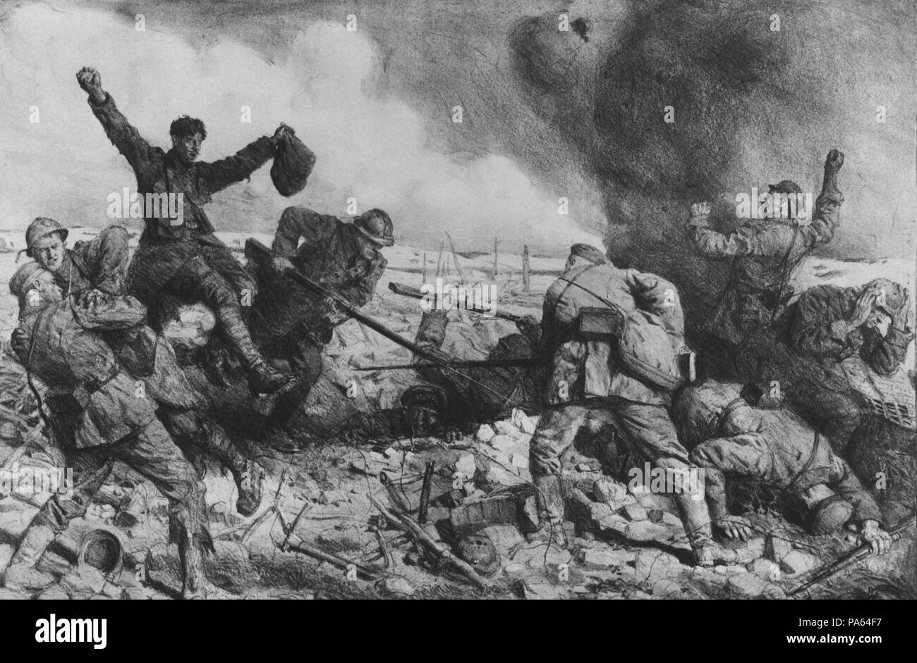 Primera guerra mundial (1914-1918). Francia. Toma de Combles, en el departamento del Somme. Grabado de 1916. Stock Photo