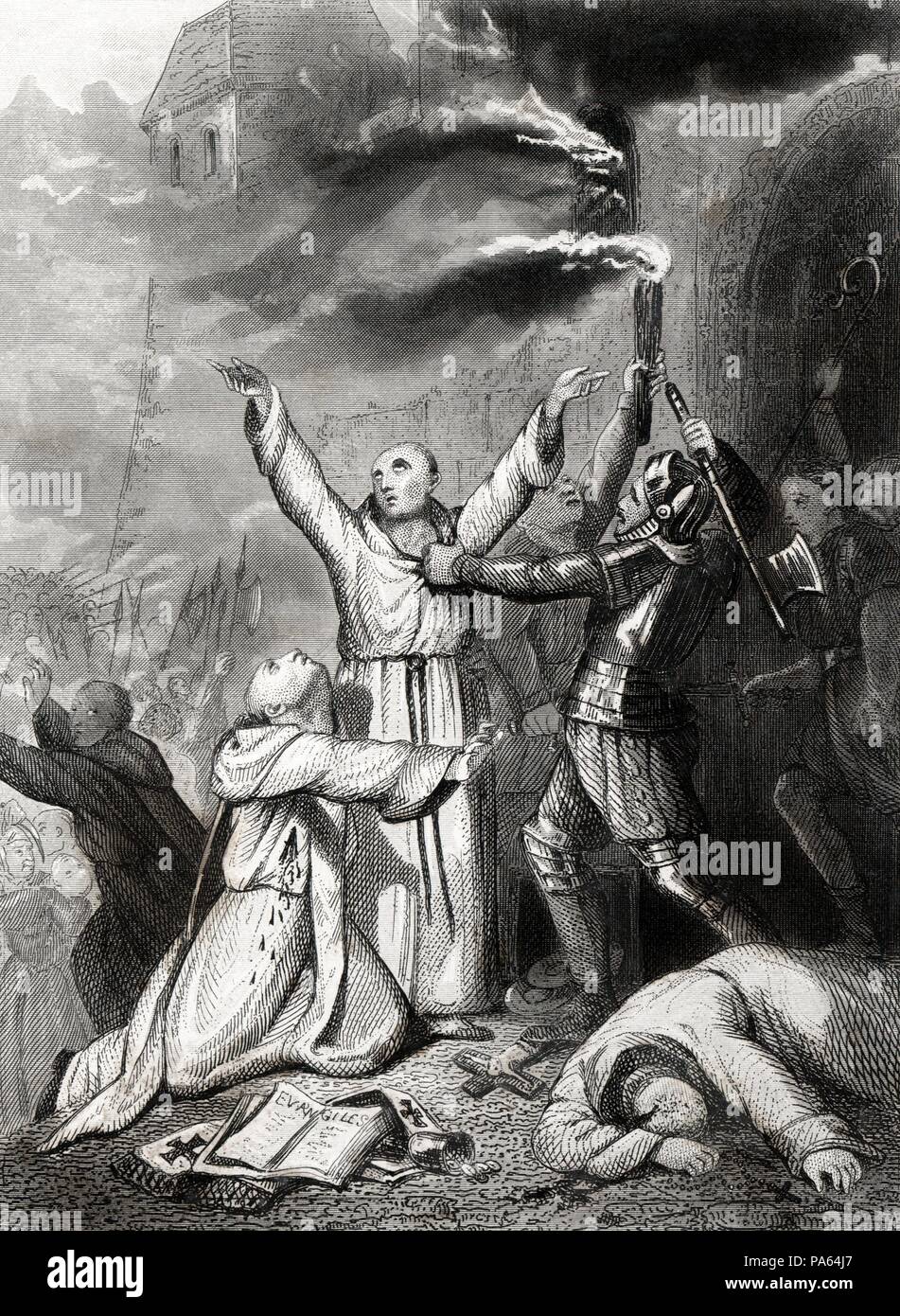 Gran Bretaña. Matanza de sacerdotes católicos en Dublín en 1647. Grabado de 1864. Stock Photo