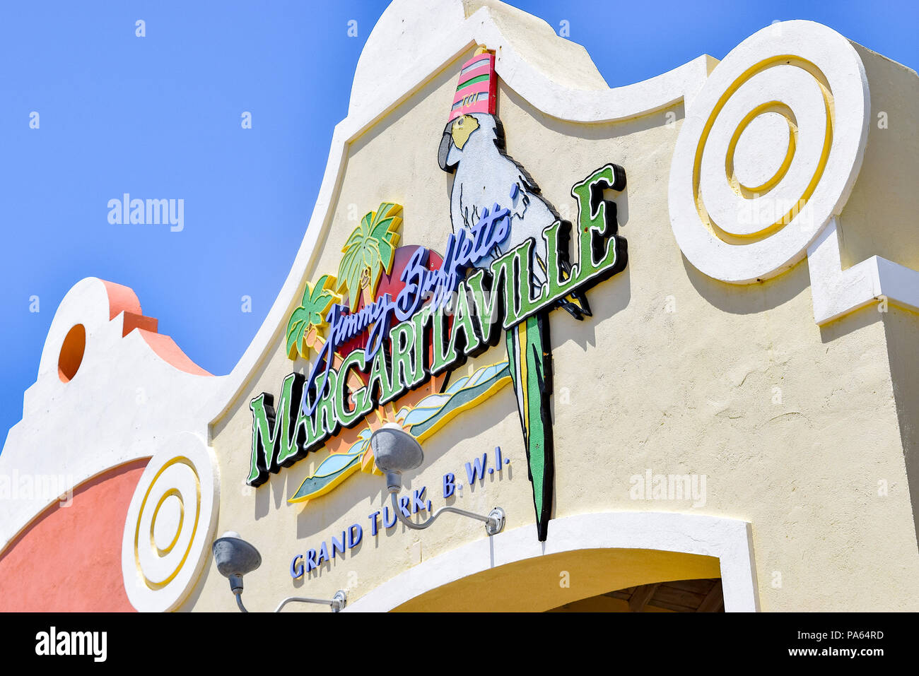 Grand Turk, Turks and Caicos Islands - April 03 2014: Jimmy Buffett's Margaritaville in Grand Turk in the Turks and Caicos Islands. Stock Photo