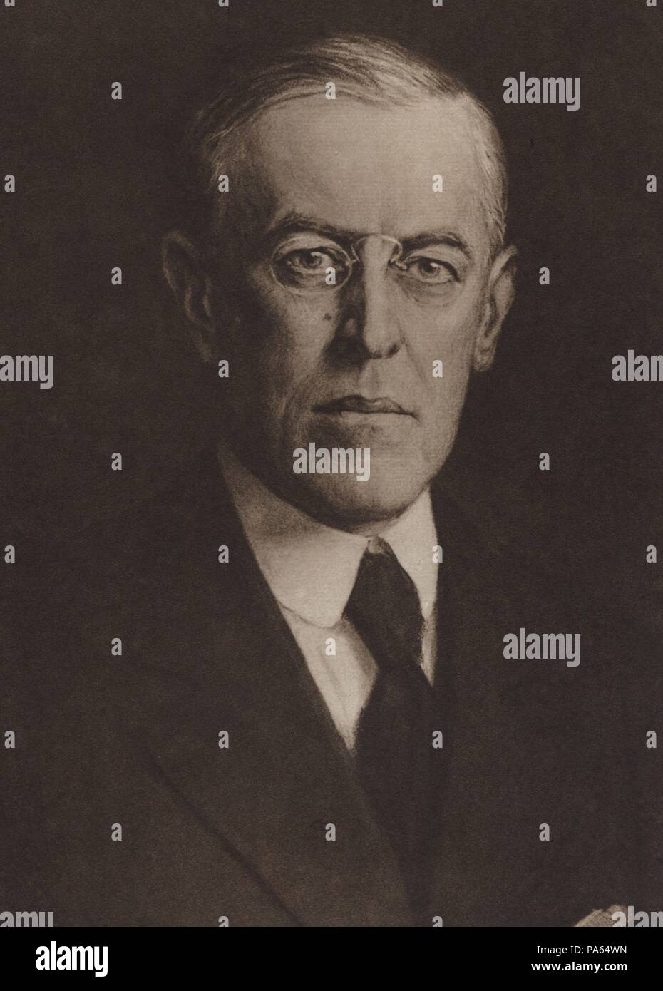 Primera guerra mundial (1914-1918). Wilson, Thomas Woodrow (1856-1924), político norteamericano, presidente de los Estados Unidos. Grabado de 1916. Stock Photo