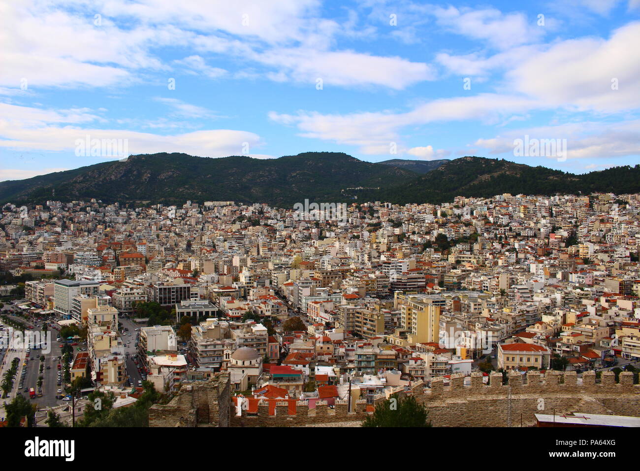 A high view of Kavala in Greece, the mountains and thse blue sky Stock Photo