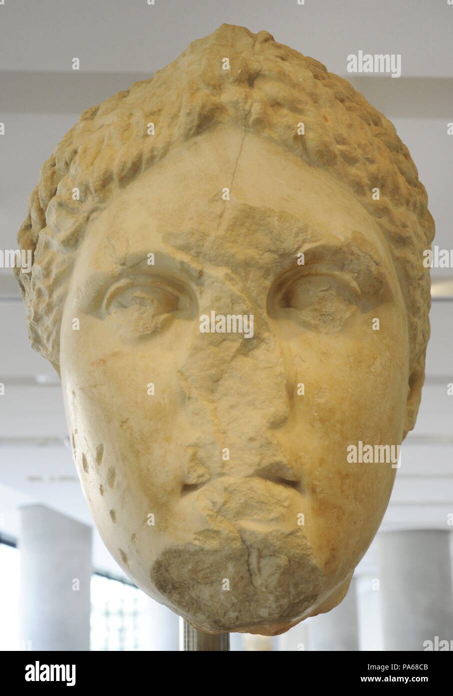 Artemis Brauronia. The head of the cult statue of the Goddess, the work of the sculptor Praxiteles. It was erected in her sanctuary on the Acropolis, ca. 330 BC. Acropolis Museum. Athens. Greece. Stock Photo