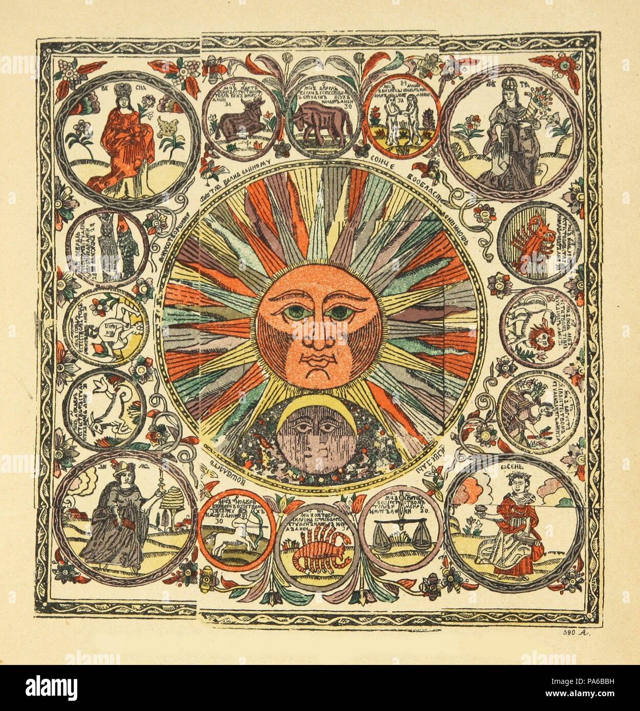 Sun and Zodiac. Museum: PRIVATE COLLECTION. Stock Photo