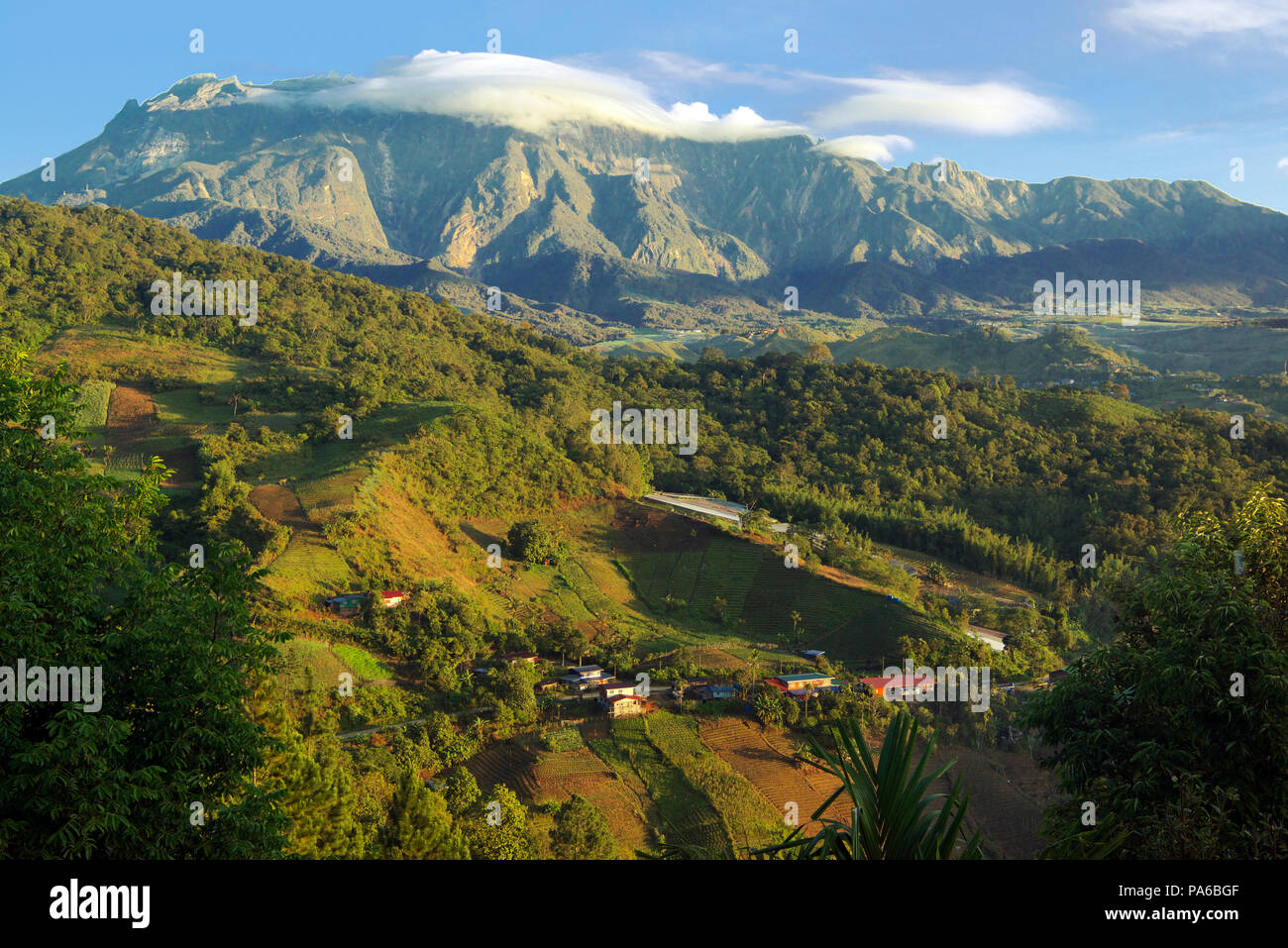 Mount Kinabalu and Kundasang Valley Sabah Borneo Malaysia Federation Stock Photo