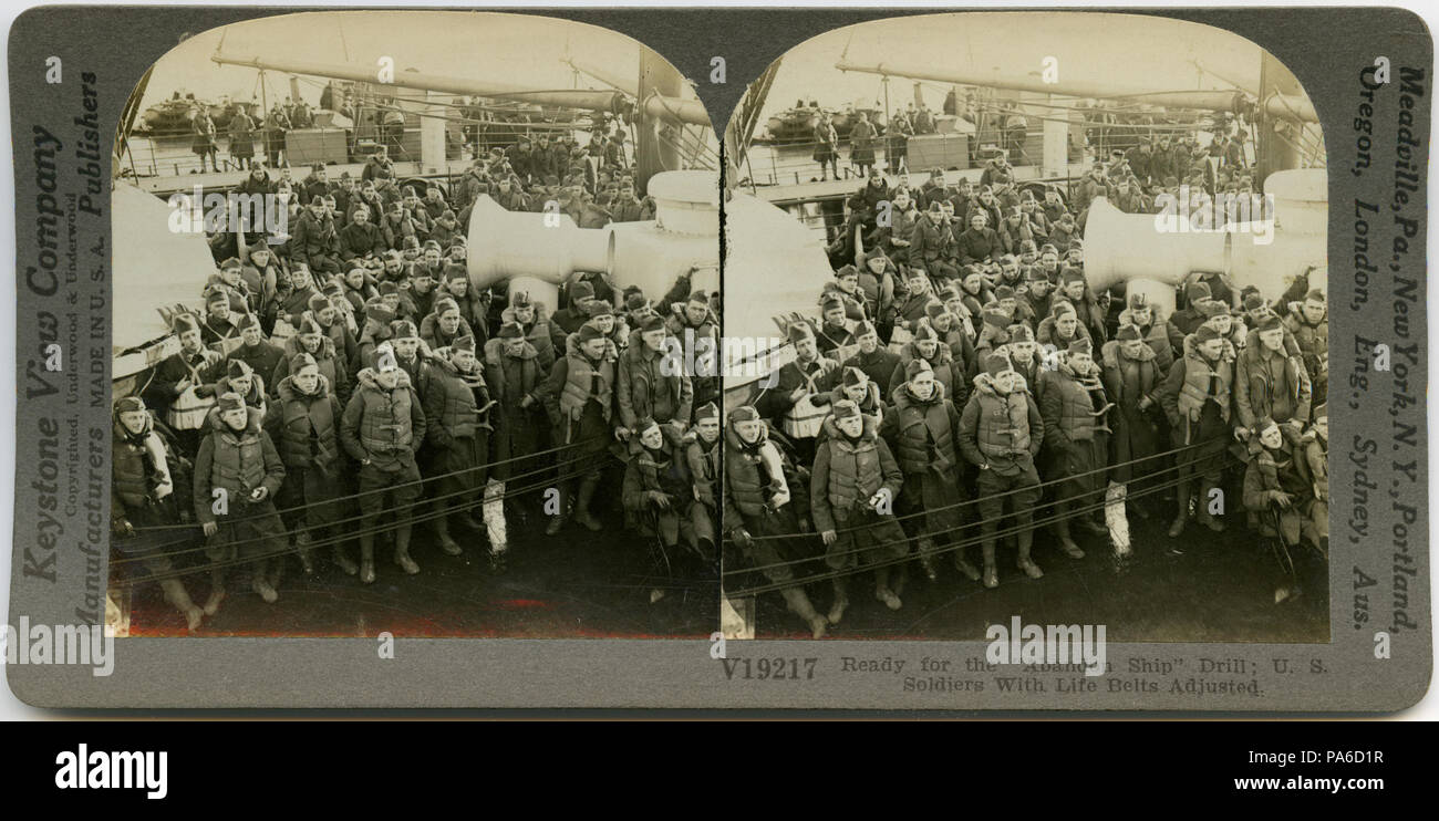 6 &quot;U.S. Soldiers Ready for the 'Abandon Ship' Drill.&quot; Stock Photo
