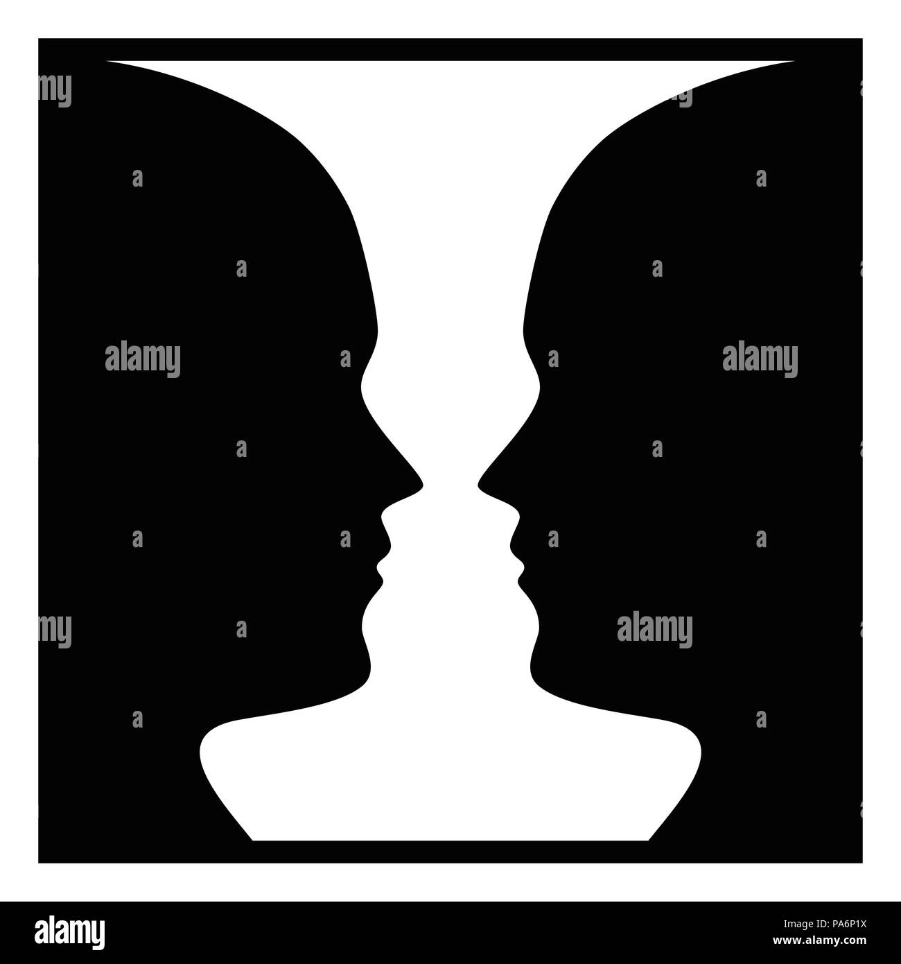 Figure-ground perception, face and vase. Figure-ground organization. Perceptual grouping. In Gestalt Psychology identifying a figure from background. Stock Photo