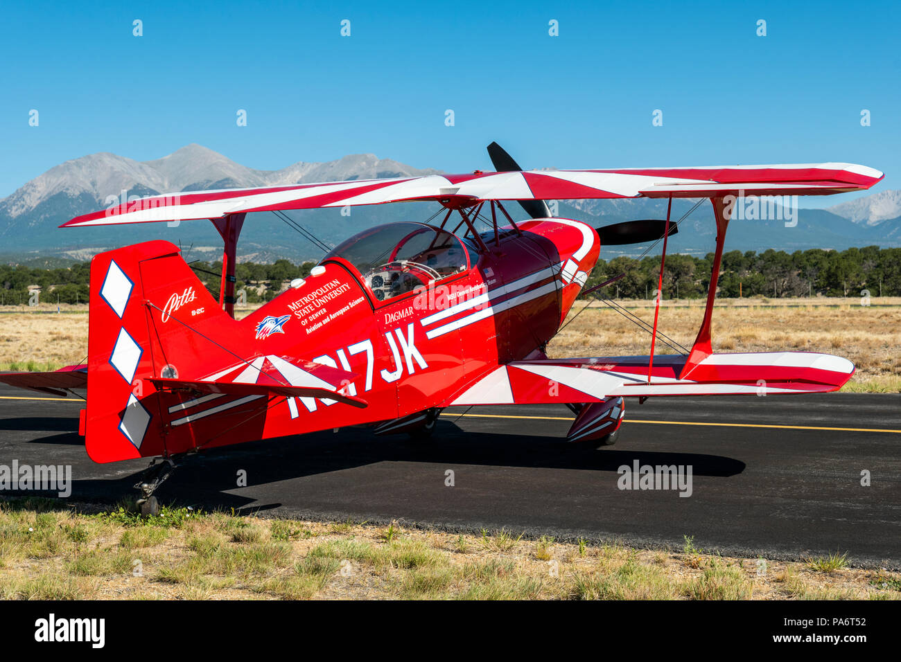 Pitts Special S2C biplane; Metro State University of Denver Aerobatics Team; Salida Fly-in & Air Show; Salida; Colorado; USA Stock Photo