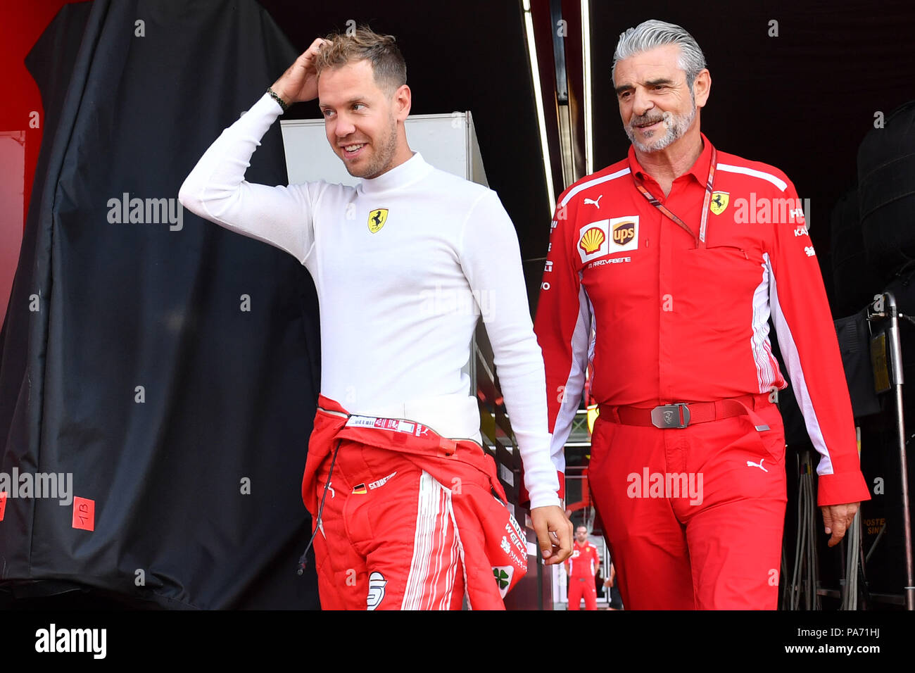 Hockenheim Deutschland 20th July 2018 Sebastian Vettel Ger Scuderia Ferrari With Ferrari Team Boss Maurizio Arrivabene Ita On His Way To The Pits Training Formula 1 Gp Of Germanygermany Hockenheimring Season 2018