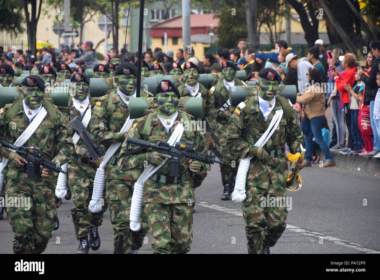 Bogota, Colombia.20 July 2018, Bogota, Colombia - Special Forces at the Colombian Independence Day military parade Credit: James Wagstaff/Alamy Live News Stock Photo