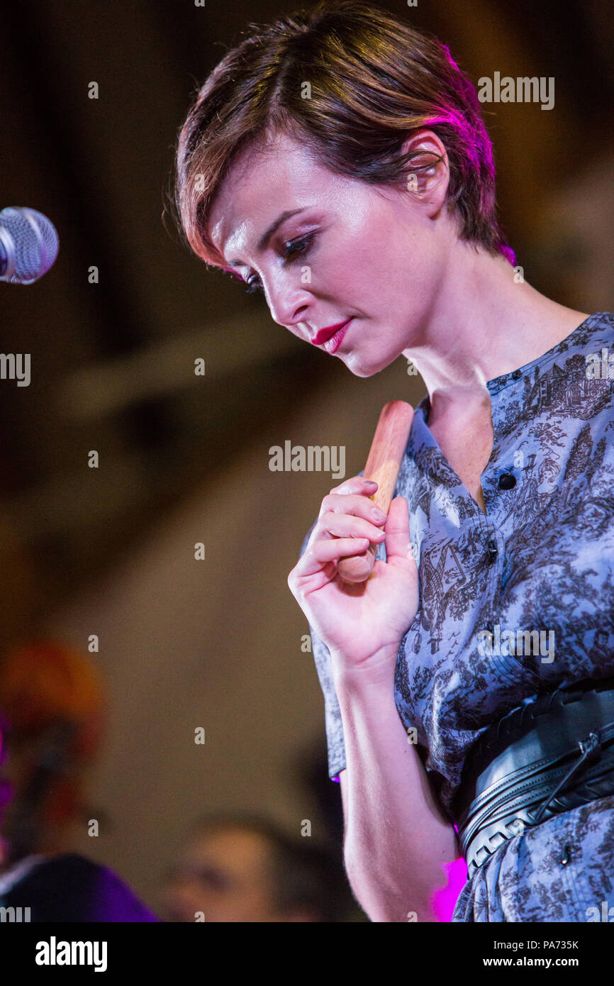 Ternate Italy. 20 July 2018. Thom Chacon, James Maddock and the singer/actress Violante Placido performs live on stage together during the 'Wook In Stock Festival' Credit: Rodolfo Sassano/Alamy Live News Stock Photo