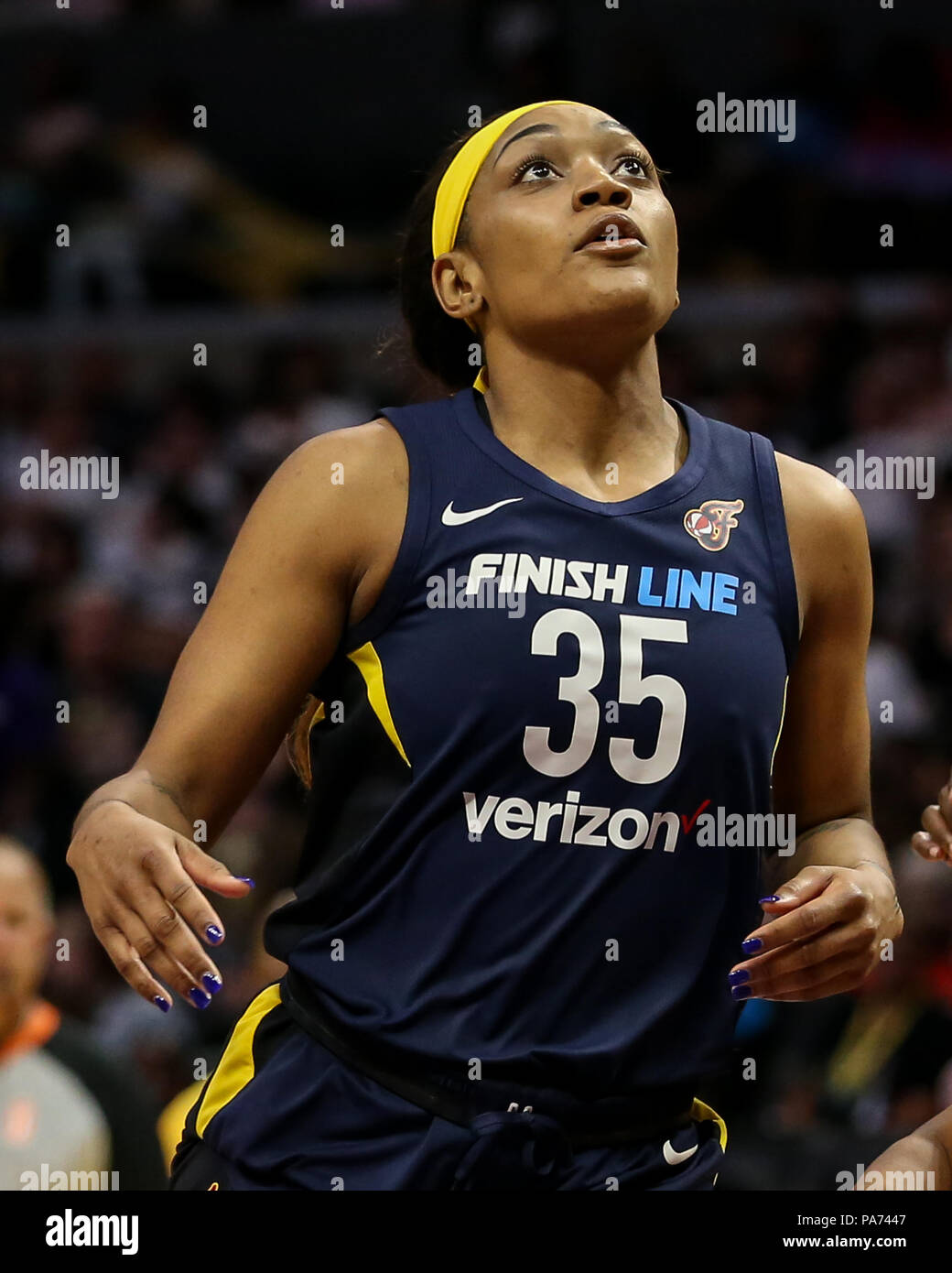 Indiana Fever guard Victoria Vivians #35 during the Indiana Fever vs Los Angeles Sparks game at Staples Center in Los Angeles, Ca on July 1, 2018. (Photo by Jevone Moore) Stock Photo