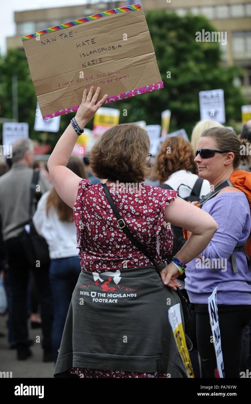 Glasgow, Scotland, 21st July 2018. Anti-fascist groups held a counter ...