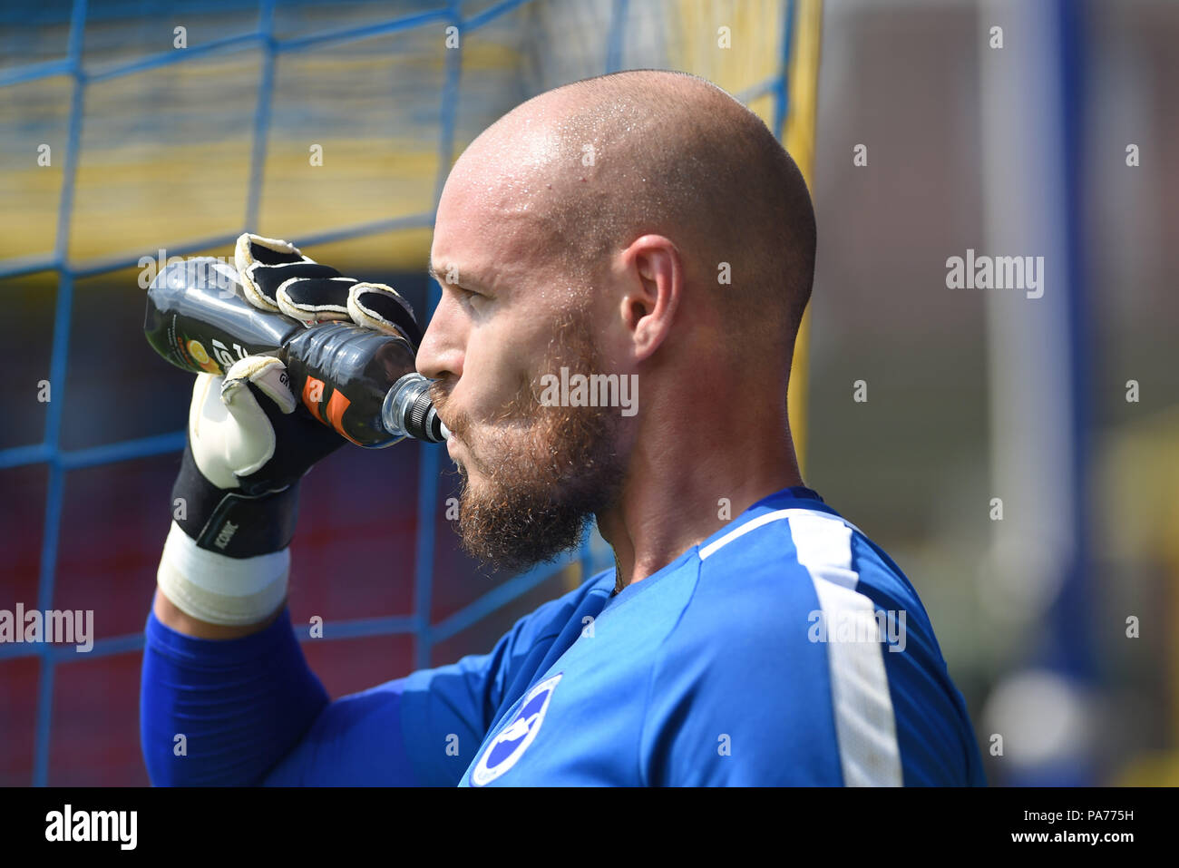 Kingston London UK 21st July 2018 - Brighton's new goalkeeper David Button during the pre season friendly football match between AFC Wimbledon and Brighton and Hove Albion  at the Cherry Red Records Stadium in Kingston Surrey Photograph taken by Simon Dack Credit: Simon Dack/Alamy Live News - Editorial Use Only Stock Photo