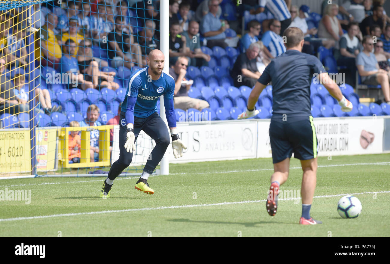 Kingston London UK 21st July 2018 - Brighton's new goalkeeper David Button during the pre season friendly football match between AFC Wimbledon and Brighton and Hove Albion  at the Cherry Red Records Stadium in Kingston Surrey Photograph taken by Simon Dack Credit: Simon Dack/Alamy Live News - Editorial Use Only Stock Photo