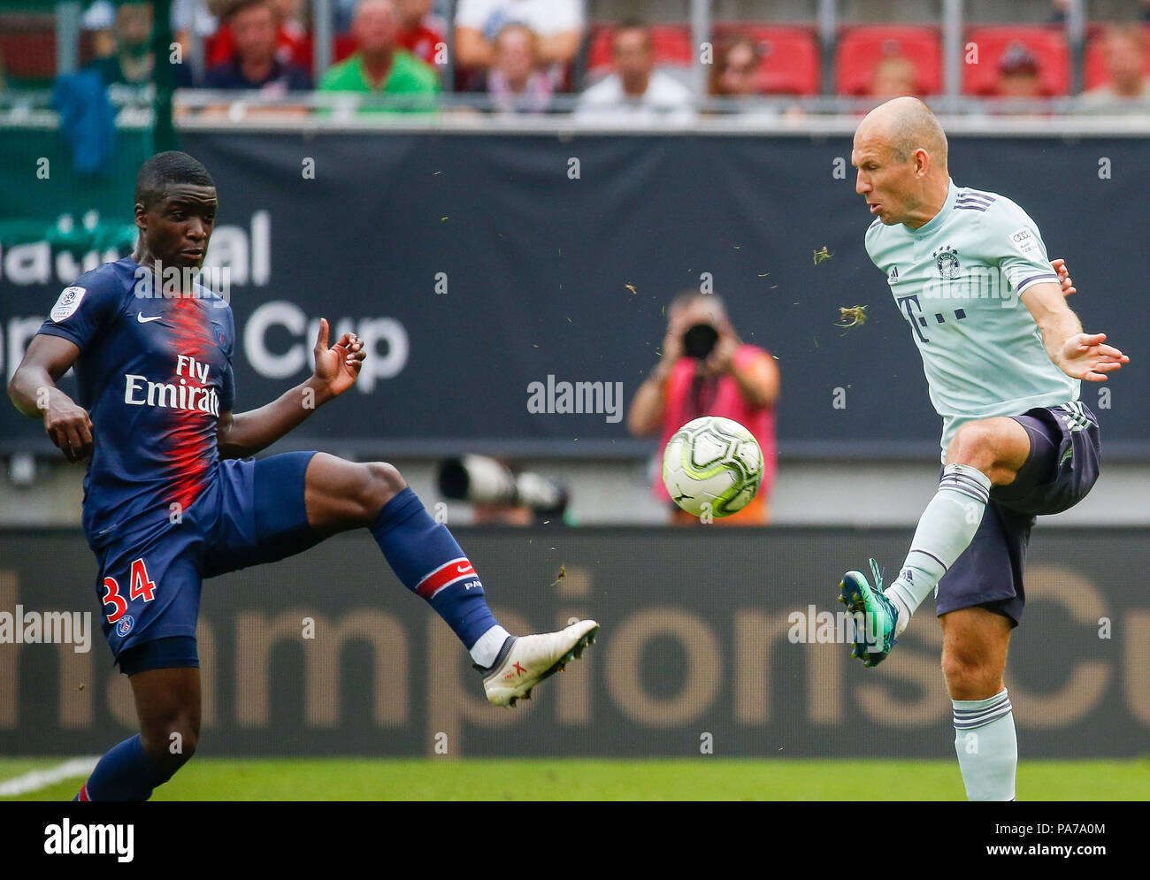 Austria Klagenfurt 21 July 2018 Austria Klagenfurt Soccer International Champions Cup Fc Bayern Munich Vs Paris Saint Germain In The Woerthersee Stadium Psg S Stanley Nsoki L And Fc Bayern Munich S Arjen Robben