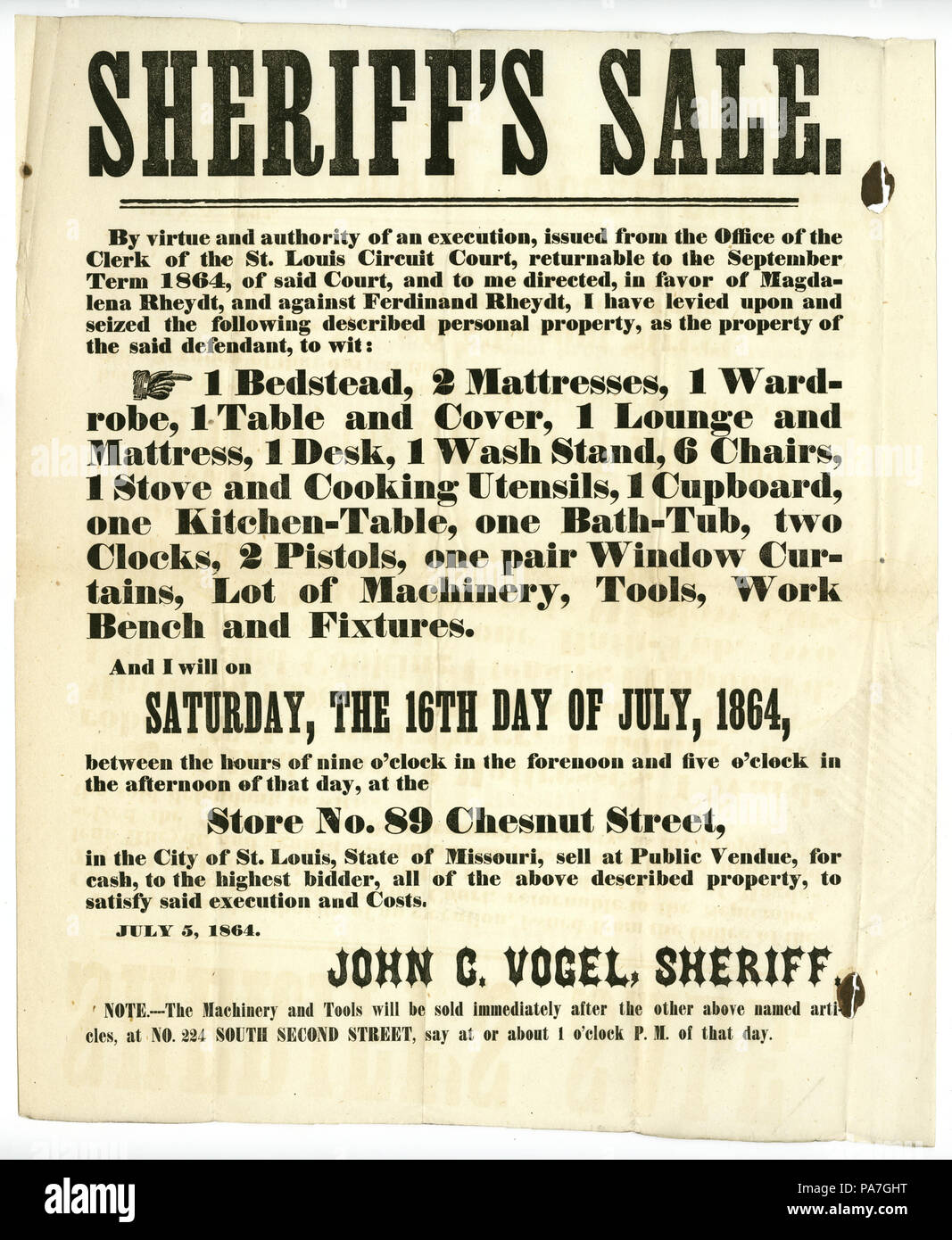 133 Announcement of sheriff's sale resulting from a St. Louis Circuit