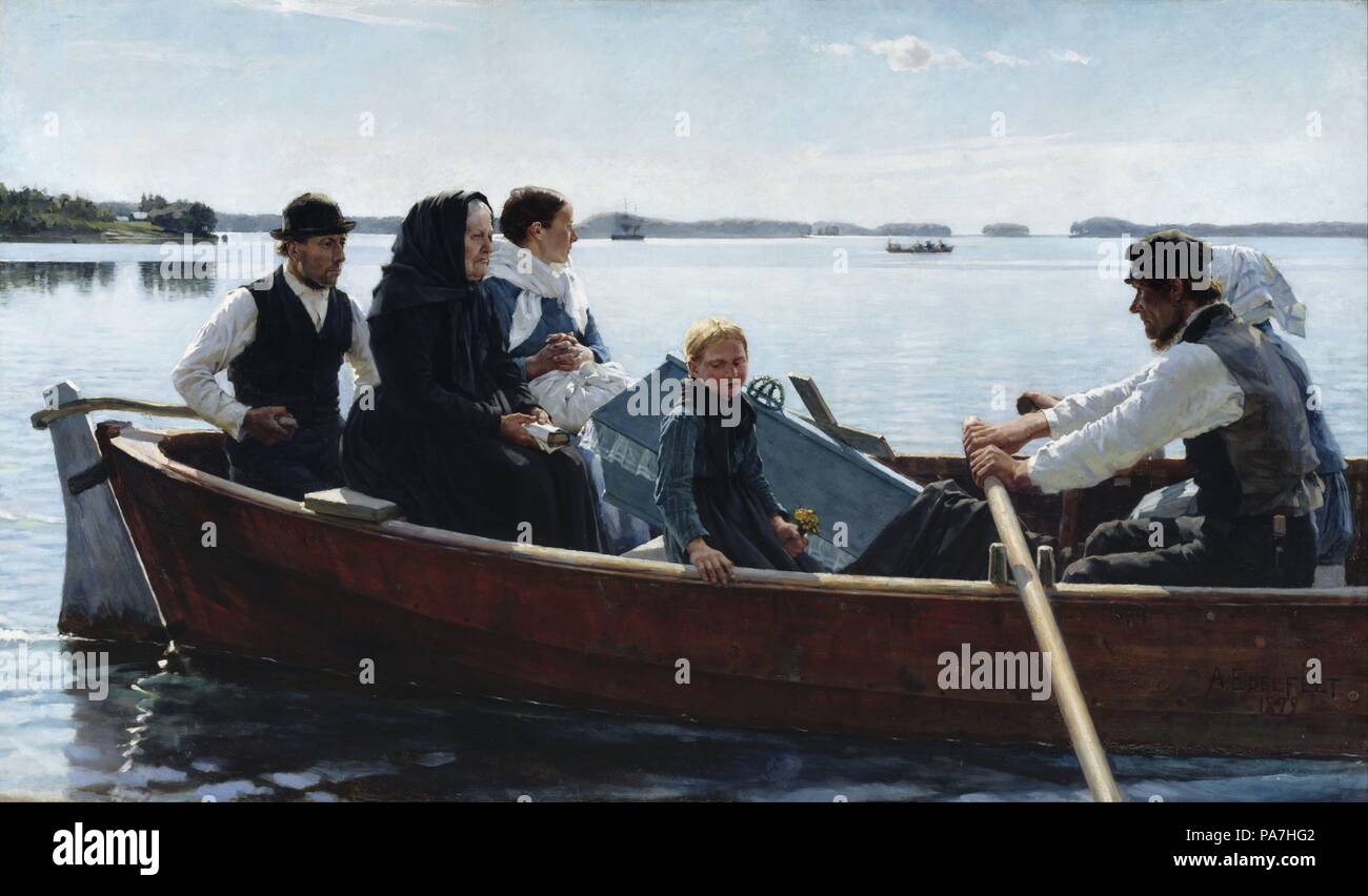 Conveying a Child's Coffin. Museum: Ateneum, Helsinki. Stock Photo