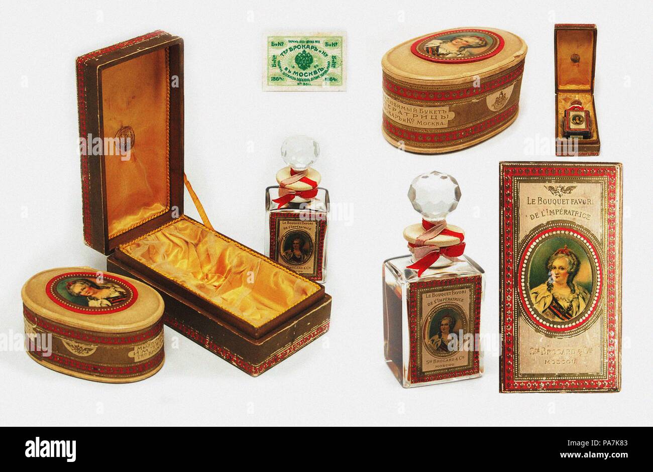 Perfume collection 'Favorite Bouquets of the Empress Catherine the Great' by Bro&#1089ard. Museum: PRIVATE COLLECTION. Stock Photo