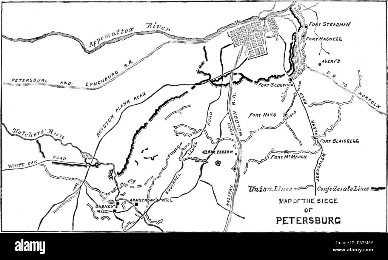 377 Decisive Battles Since Waterloo-Map of the Siege of Petersburg Stock Photo