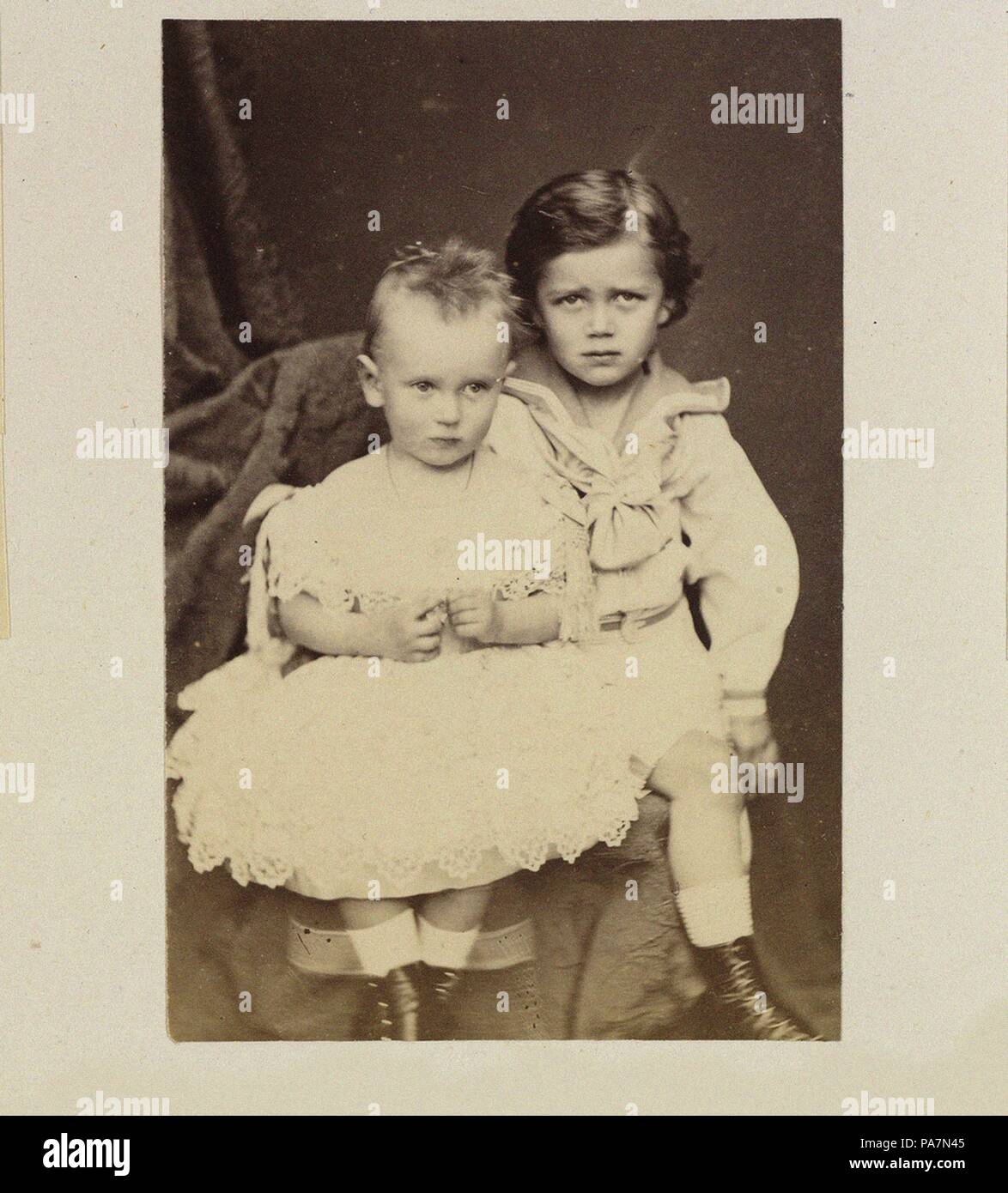 Portrait of Grand Dukes George Alexandrovich of Russia (1871-1899) and Nicholas Aleksandrovich of Russia (1868-1918) as Children. Museum: Russian State Film and Photo Archive, Krasnogorsk. Stock Photo