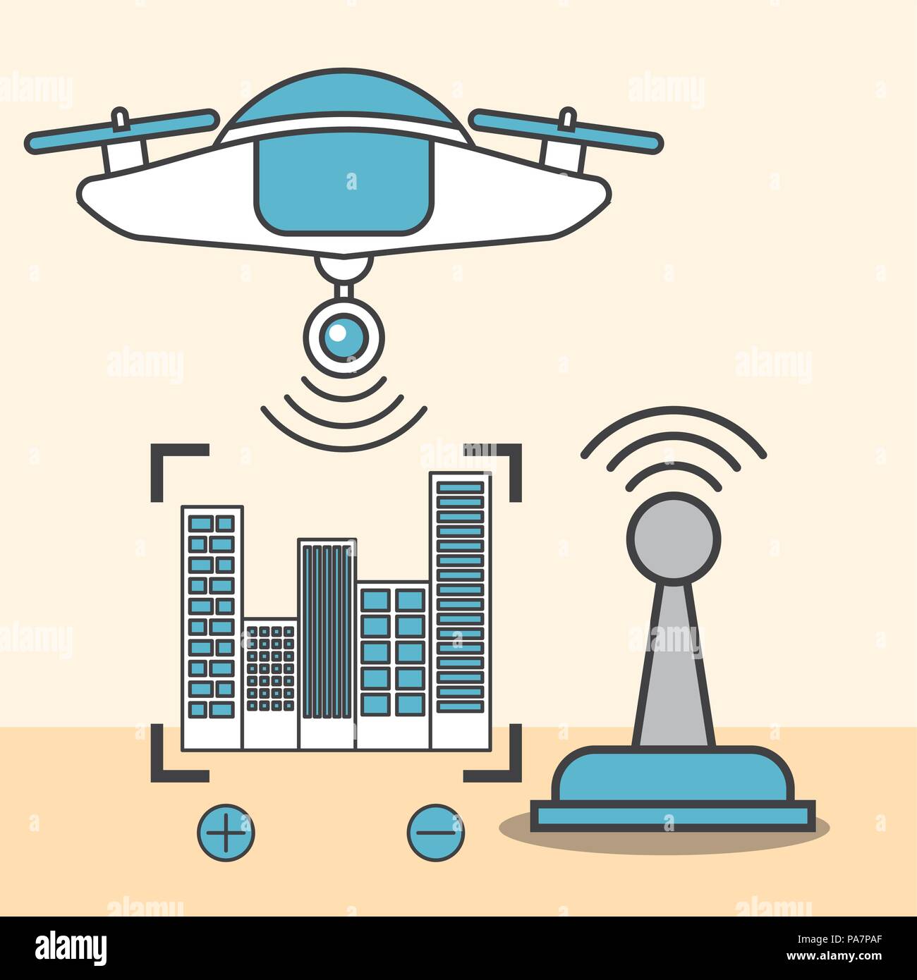 drone technology antenna signal connected focus location Stock Vector