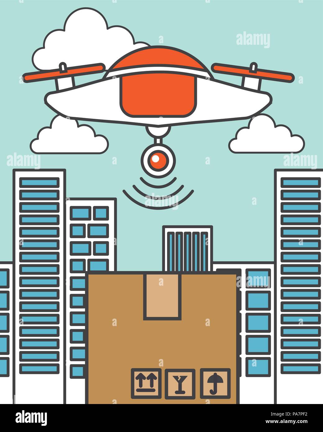 drone flying delivery cargo package in the city Stock Vector Image ...