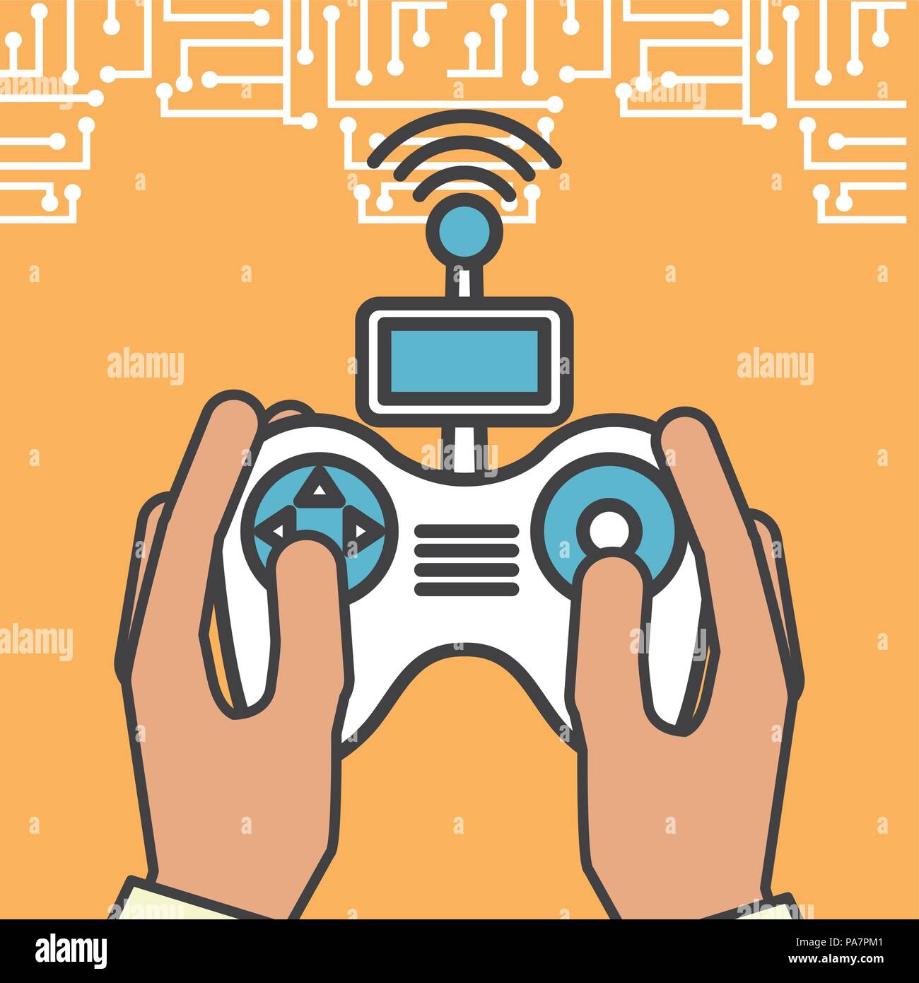 drone technology futuristic hands holding control game signal vector ...