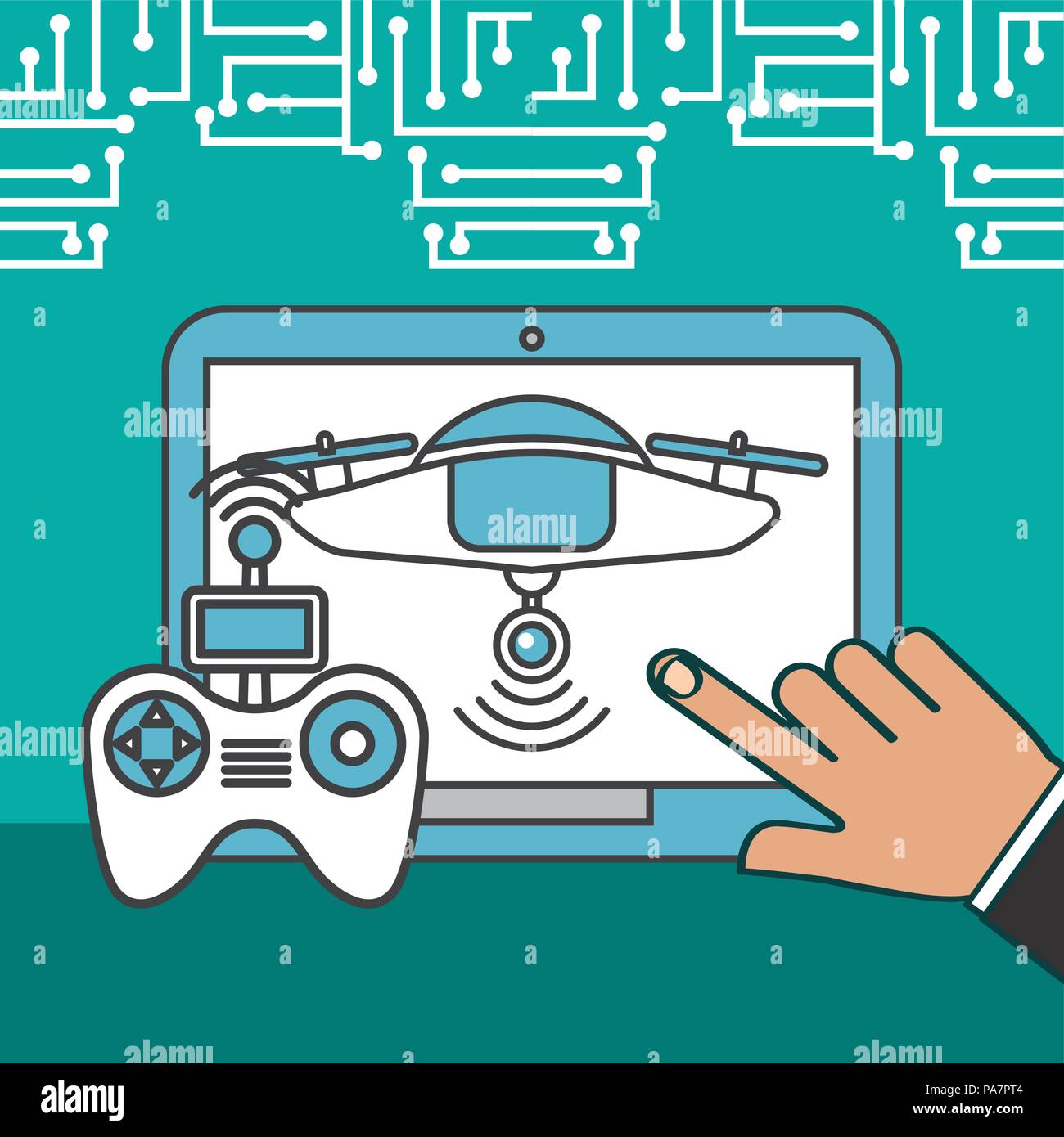 drone technology futuristic hand pointed screen device control game
