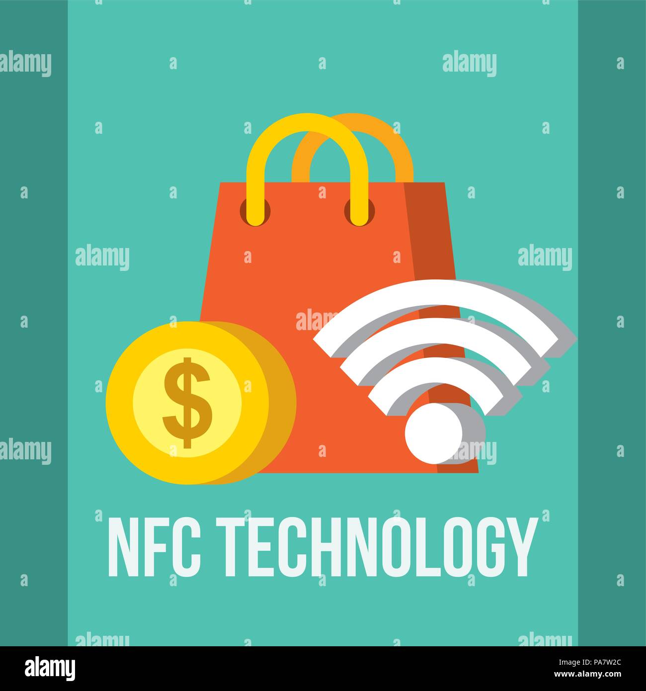 nfc payment technology coin handbag signal wifi vector illustration Stock Vector