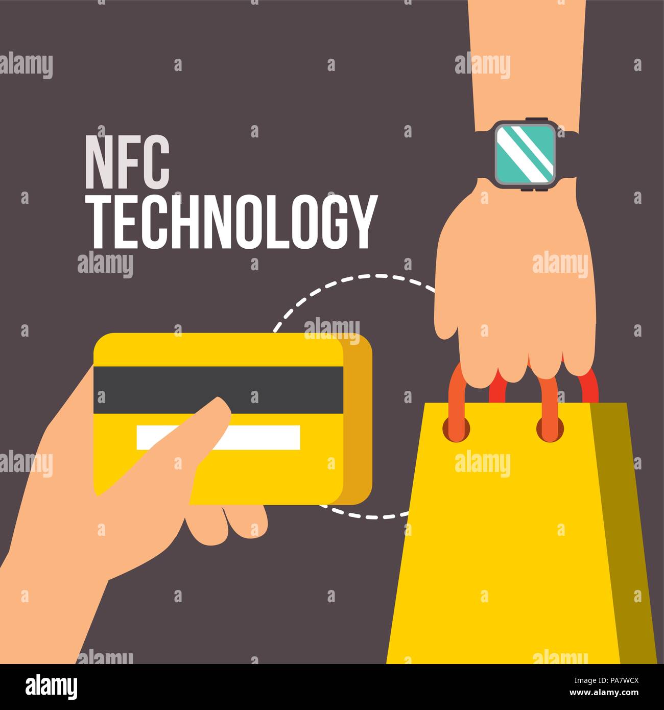 nfc payment technology hands holding handbag credit card vector illustration Stock Vector