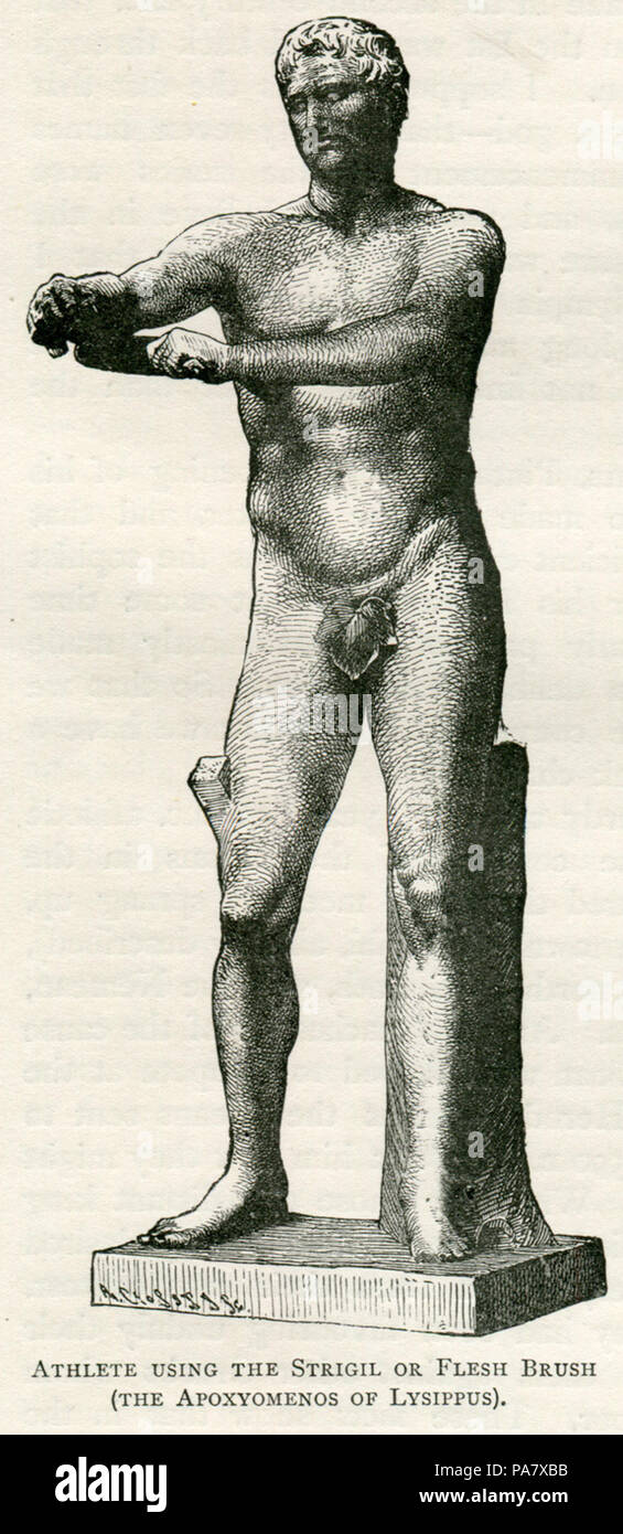 25 Athlete using the strigil or flesh brush (The Apoxyomenos of Lyssipus) - Mahaffy John Pentland - 1890 Stock Photo