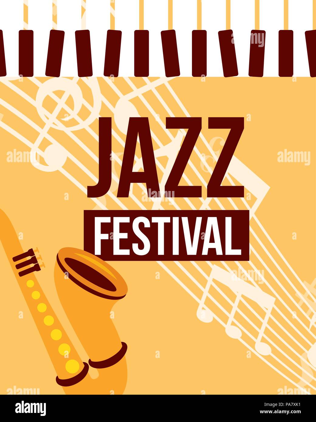 jazz festival instruments piano keys saxophone music notes sign vector