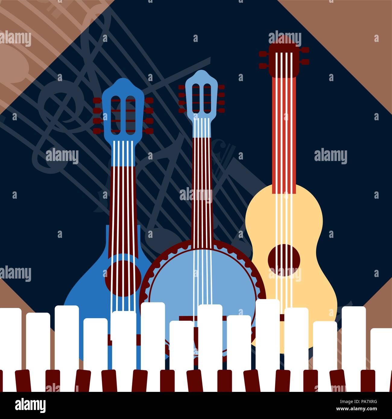 jazz festival instruments banjos guitar piano keys music vector