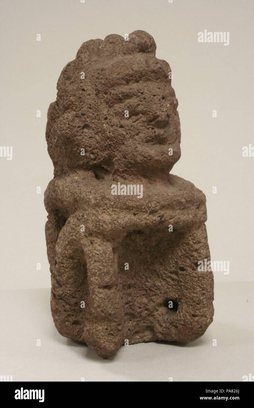 Seated Male Figure. Culture: Aztec. Dimensions: Overall: 7 1/2 x 3 1/2 x 4 1/4 in. (19.05 x 8.89 x 10.8 cm)  Other: 3 1/2 x 4 1/4 in. (8.89 x 10.8 cm). Date: 15th-early 16th century. Museum: Metropolitan Museum of Art, New York, USA. Stock Photo
