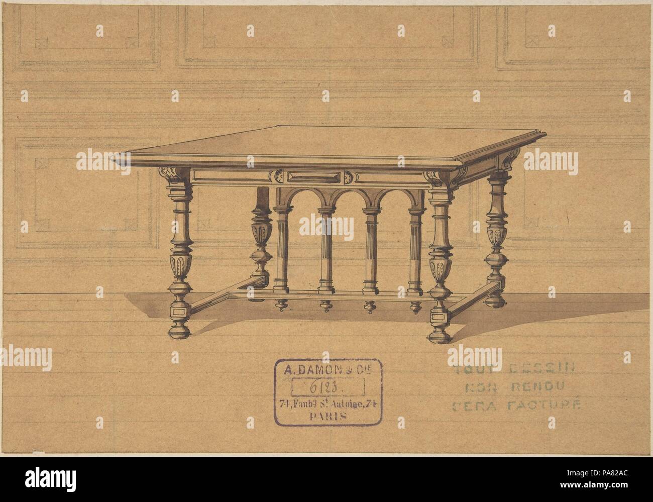 Design for a Table. Artist: Anonymous, French, 19th century. Dimensions: 6 7/16 x 9 5/16 in. (16.4 x 23.7 cm). Date: 19th century. Museum: Metropolitan Museum of Art, New York, USA. Stock Photo