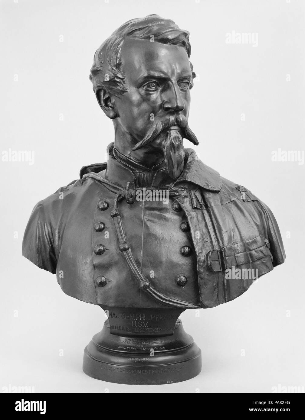 Major General Philip Kearny. Artist: Henry Kirke Brown (American, Leyden, Massachusetts 1814-1886 Newburgh, New York). Dimensions: 30 1/2 x 22 3/4 x 13 1/2 in. (77.5 x 57.8 x 34.3 cm). Date: 1872, cast 1900.  While Brown was modeling a statue of Major General Philip Kearny for the United States Capitol in the early 1870s, the Kearny family probably commissioned him to execute this portrait bust (now in the Town Hall, Kearny, New Jersey). This cast of the sculpture was later ordered by Major General George B. Halstead, who once served under Kearny's command. From his first commission as 2nd Lie Stock Photo