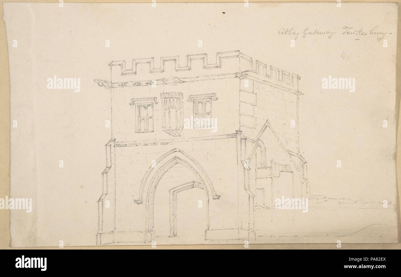 Abbey Gateway, Tewkesbury; Figure from Tomb at Great Malvern (verso). Artist: Anonymous, British, 19th century. Dimensions: sheet: 5 x 8 in. (12.7 x 20.3 cm). Date: 1816. Museum: Metropolitan Museum of Art, New York, USA. Stock Photo