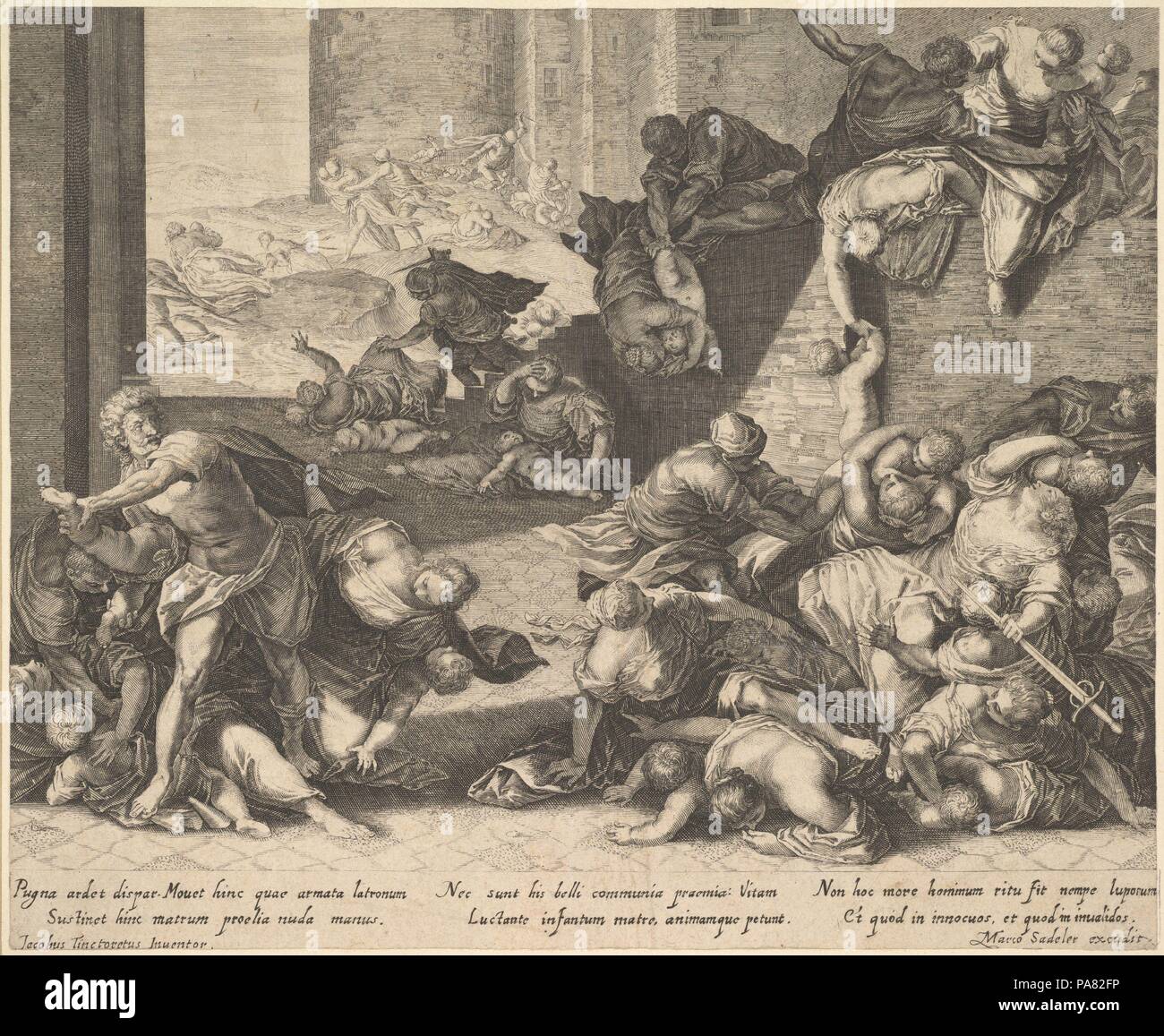 Massacre of the Innocents. Artist: Anonymous; After Jacopo Tintoretto (Jacopo Robusti) (Italian, Venice 1518/19-1594 Venice). Dimensions: Sheet (Trimmed): 8 1/4 × 10 1/16 in. (21 × 25.6 cm)  Mount: 9 5/8 × 11 3/4 in. (24.5 × 29.8 cm). Publisher: Marcus Sadeler (German, Munich before 1614-in or after 1650). Date: 1600--1629. Museum: Metropolitan Museum of Art, New York, USA. Stock Photo